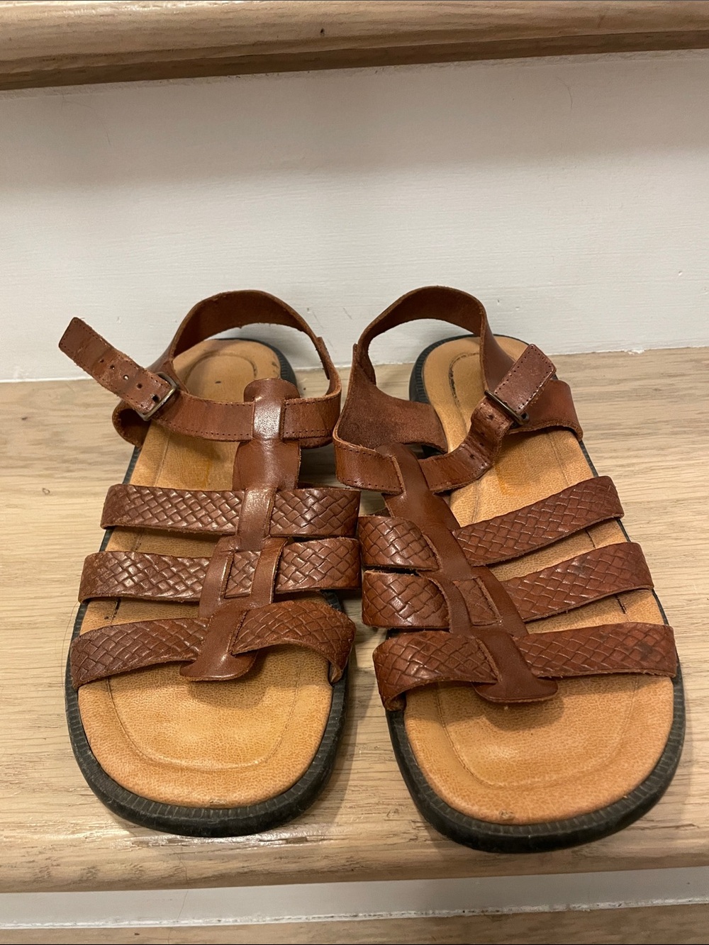 Women’s Brown Braided Leather Strap Sandals